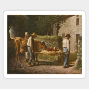 Peasants Bringing Home a Calf Born in the Fields by Jean-Francois Millet Sticker